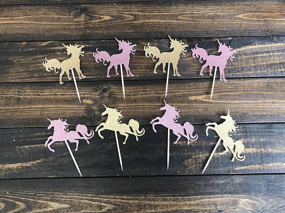 Set of 12 Unicorn cupcake toppers - Choose your color!