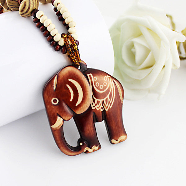 Limited Time Offer - Hand Made Bead Wood Elephant Pendant