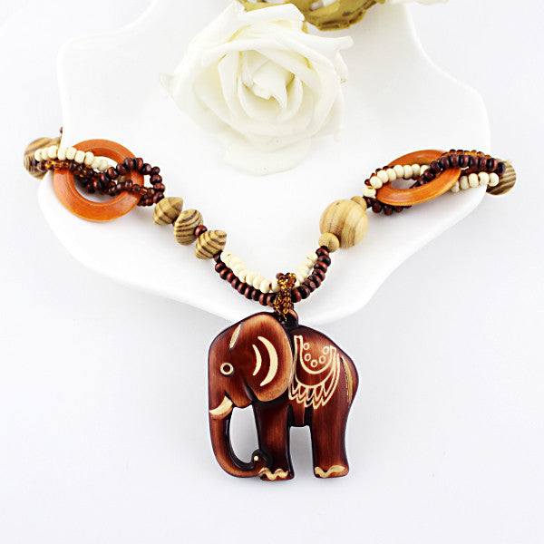 Limited Time Offer - Hand Made Bead Wood Elephant Pendant