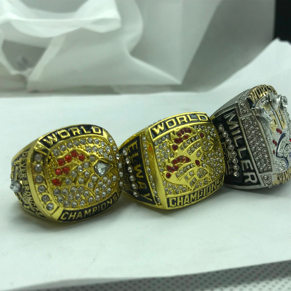 50% OFF + Free Shipping - Broncos 3-Rings Set Super Bowl Championship Rings Replica