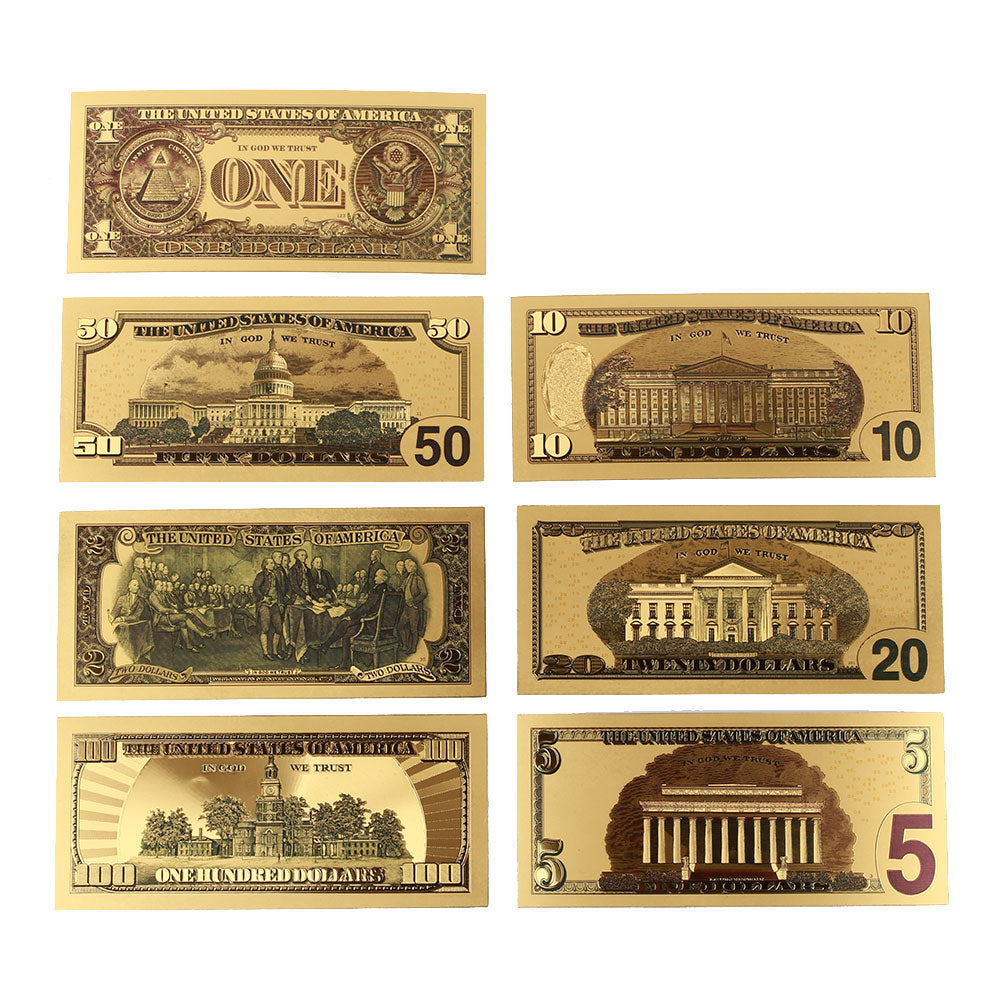 Premium 7-Pc Set of 24k Gold Plated Dollar Bills - Bundle and Save