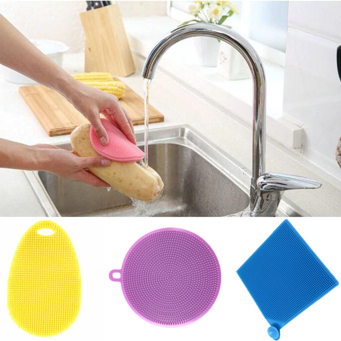 Multifunction Silicone Dish Bowl Cleaning Brush Silicone Scouring Pad Silicone Dish Sponge Kitchen Pot Cleaner Washing Tool