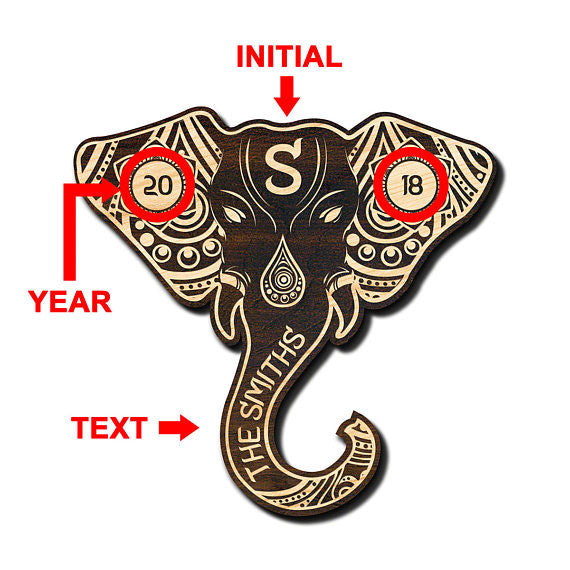 Unique Wood Elephant Sign with Name and Date