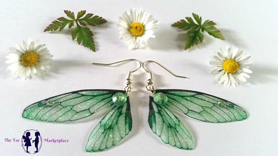 Magical Green Fairy Wing Earrings