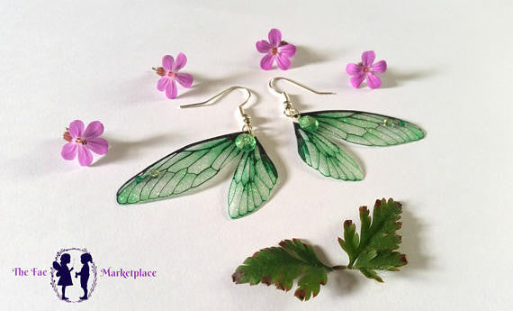 Magical Green Fairy Wing Earrings
