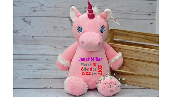 Personalized Stuffed Unicorn - Name and Date Stats