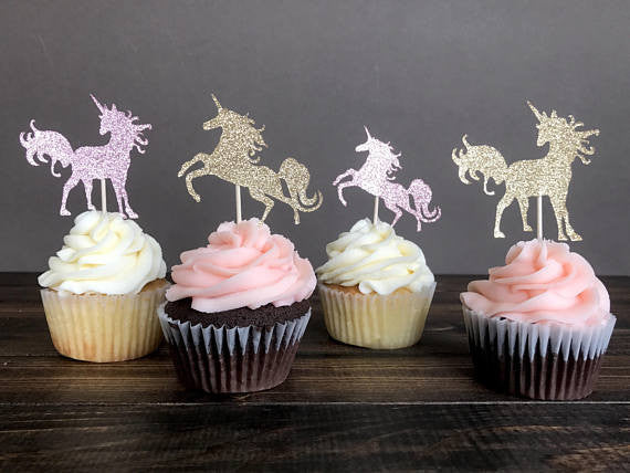 Set of 12 Unicorn cupcake toppers - Choose your color!